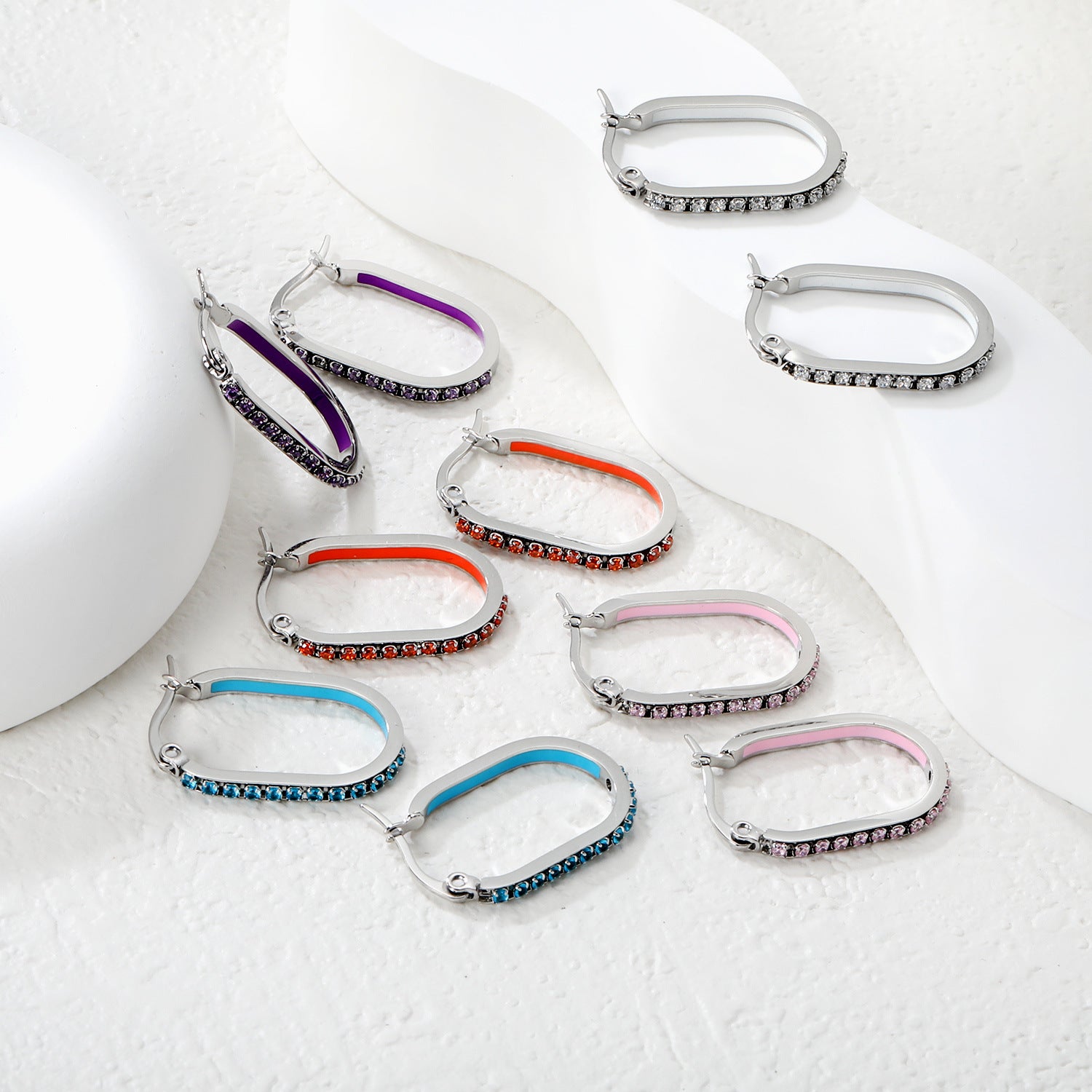 Vintage Trendy Stainless Steel 18k Gold Plated Long Hoop Earrings Waterproof Colorful Zircons Bohemia Enamel Unisex