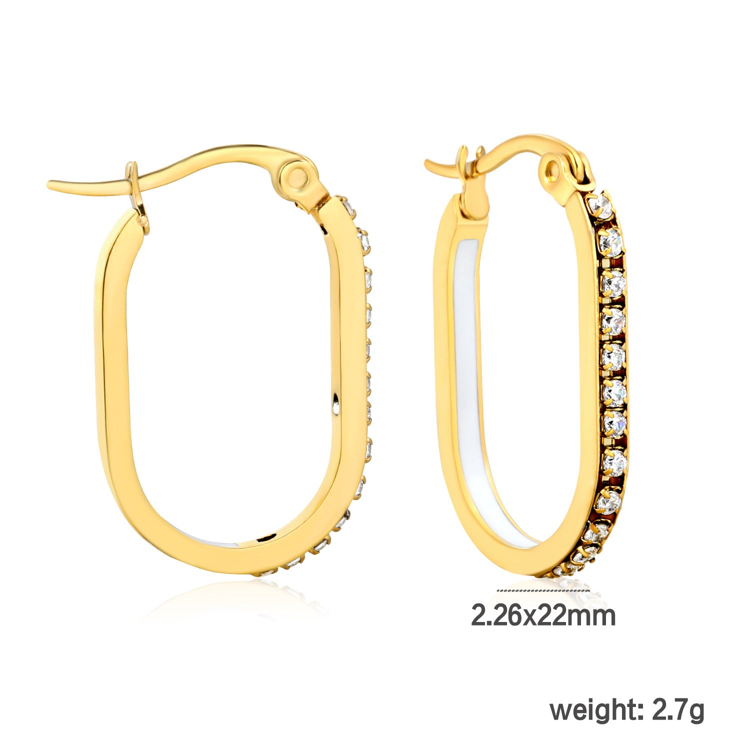 Vintage Trendy Stainless Steel 18k Gold Plated Long Hoop Earrings Waterproof Colorful Zircons Bohemia Enamel Unisex