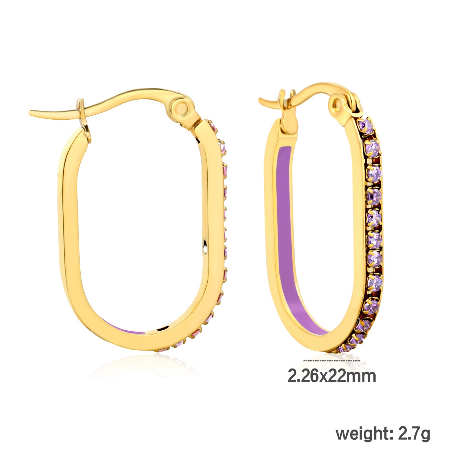 Vintage Trendy Stainless Steel 18k Gold Plated Long Hoop Earrings Waterproof Colorful Zircons Bohemia Enamel Unisex