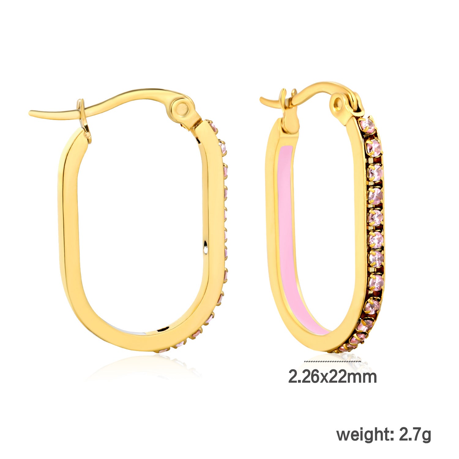 Vintage Trendy Stainless Steel 18k Gold Plated Long Hoop Earrings Waterproof Colorful Zircons Bohemia Enamel Unisex