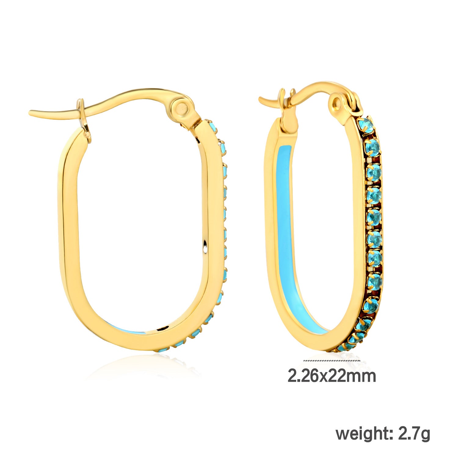 Vintage Trendy Stainless Steel 18k Gold Plated Long Hoop Earrings Waterproof Colorful Zircons Bohemia Enamel Unisex