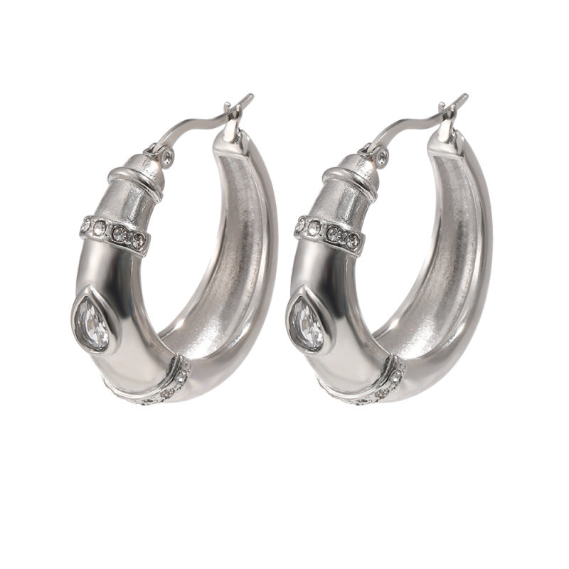 Trendy Stainless Steel Real Gold Plated Certified Bridal Hoop Huggie Earrings for Unisex Wholesale White Zircons for Party Gift