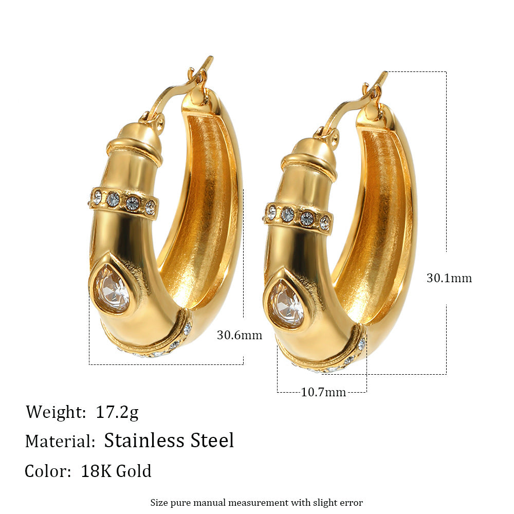 Trendy Stainless Steel Real Gold Plated Certified Bridal Hoop Huggie Earrings for Unisex Wholesale White Zircons for Party Gift