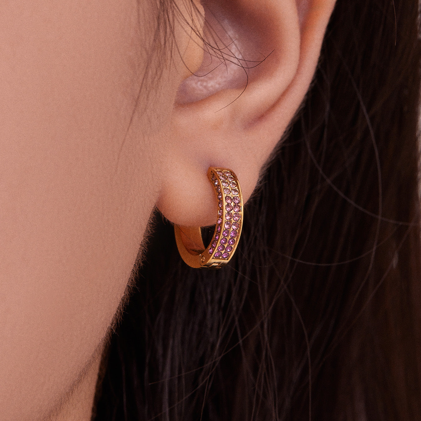 18K Gold Plated Stainless Steel Hoop Earrings Trendy Colorful Zircons Customizable for Women Party Occasion