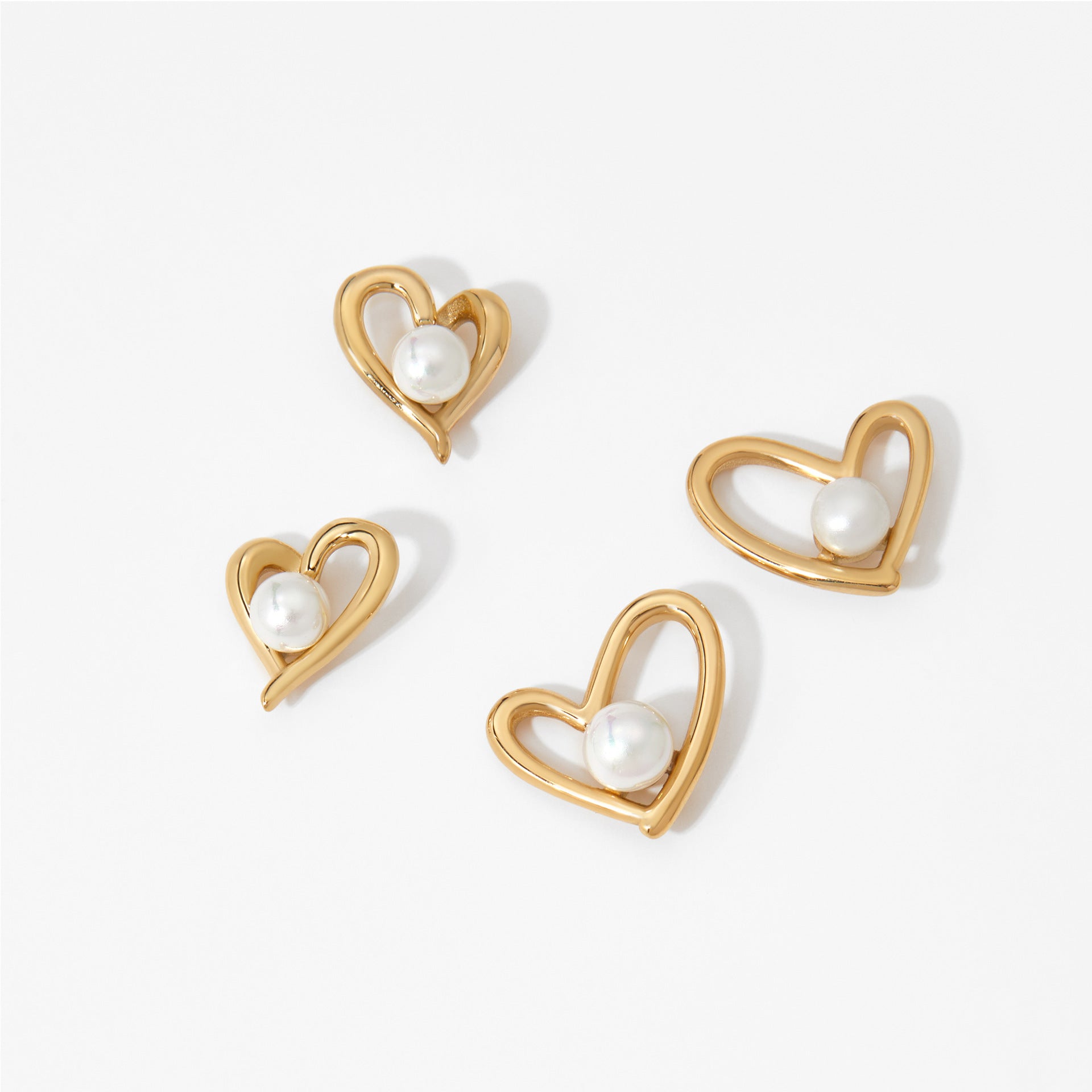 Stainless Steel Imitation Pearl Heart Stud Earrings 18K Gold Plated Bezel Setting Trendy Women's Jewelry for Party