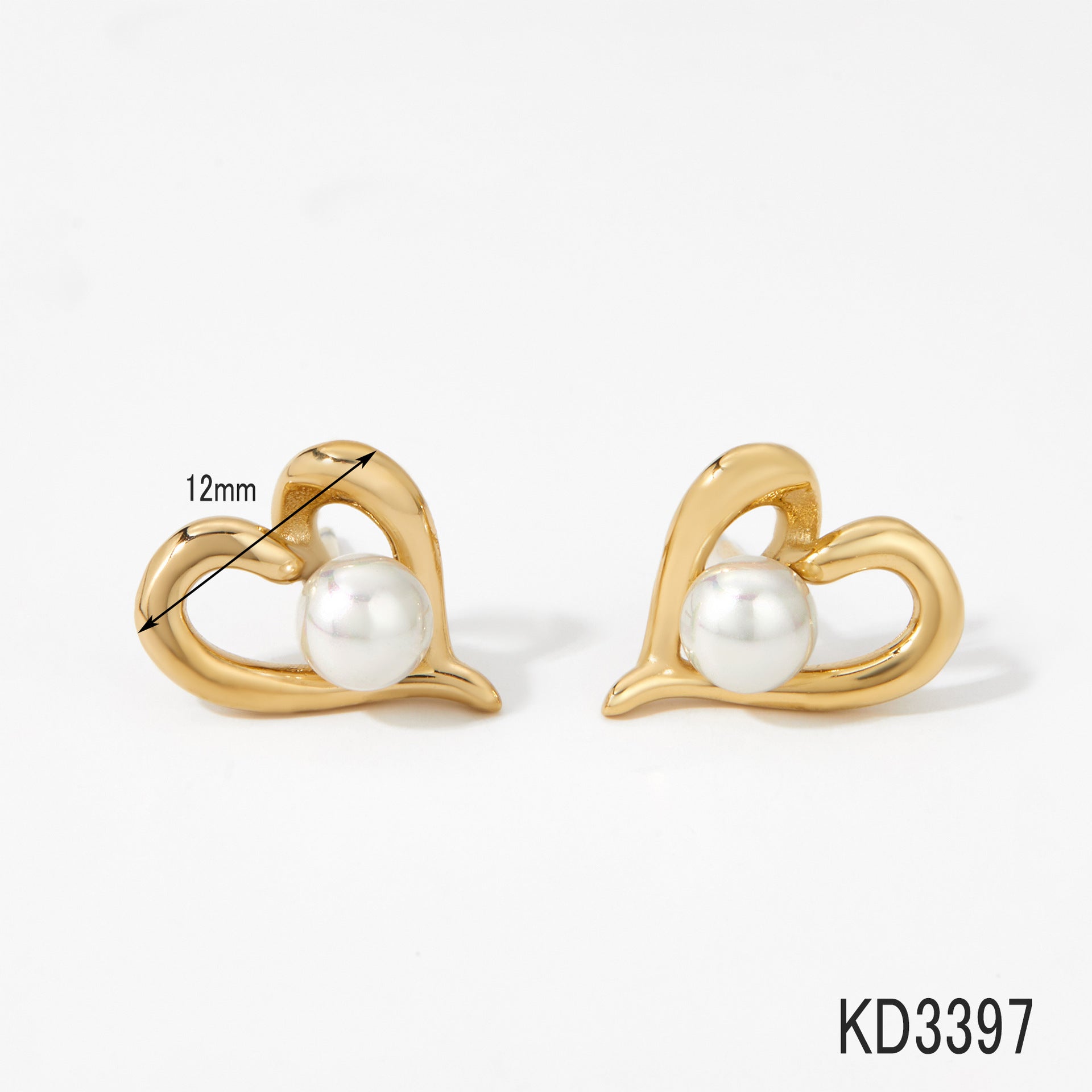 Stainless Steel Imitation Pearl Heart Stud Earrings 18K Gold Plated Bezel Setting Trendy Women's Jewelry for Party