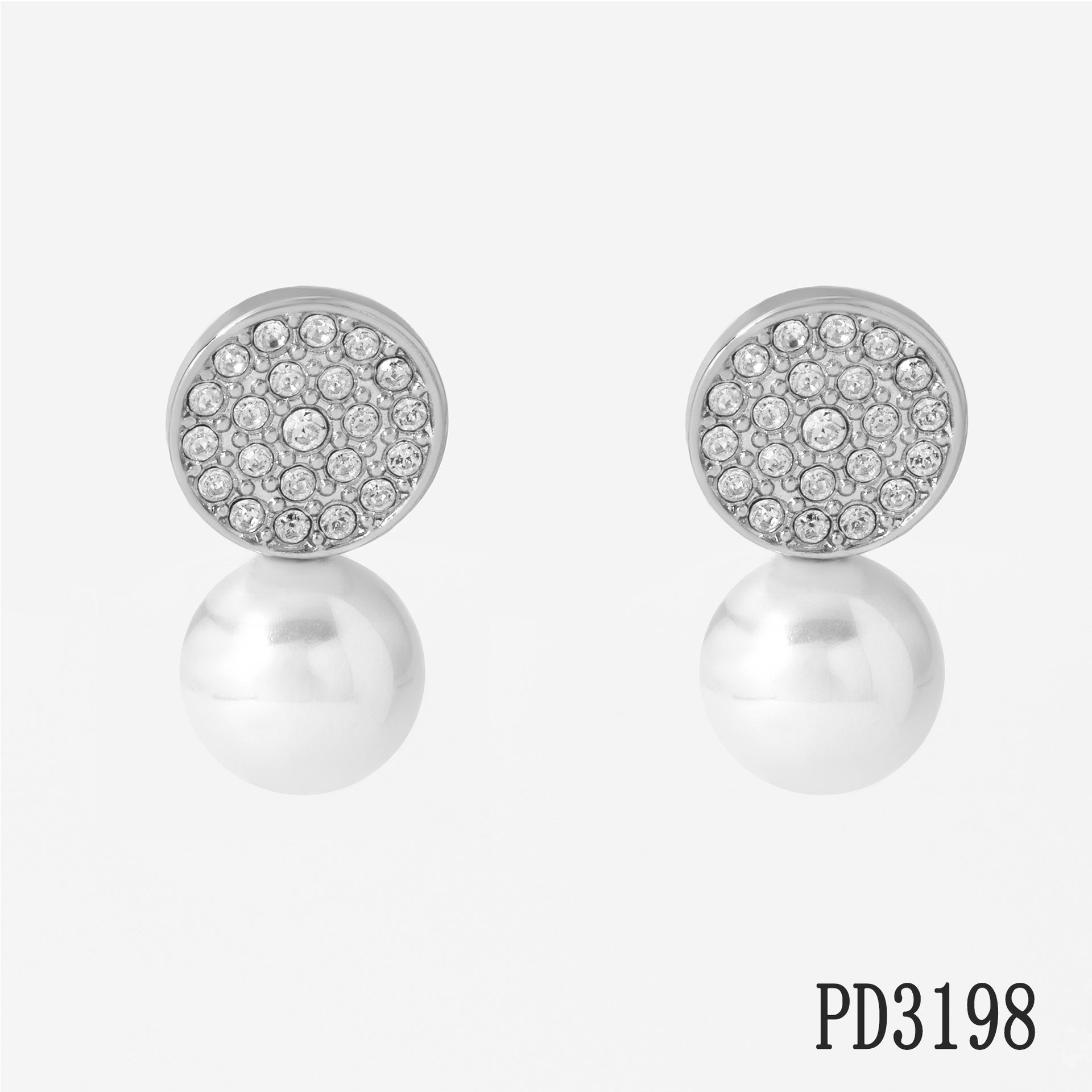 Stainless Steel Imitation Pearl White Zircons Stud Earrings 18K Gold Plated Trendy Women's Jewelry for Wedding Gift