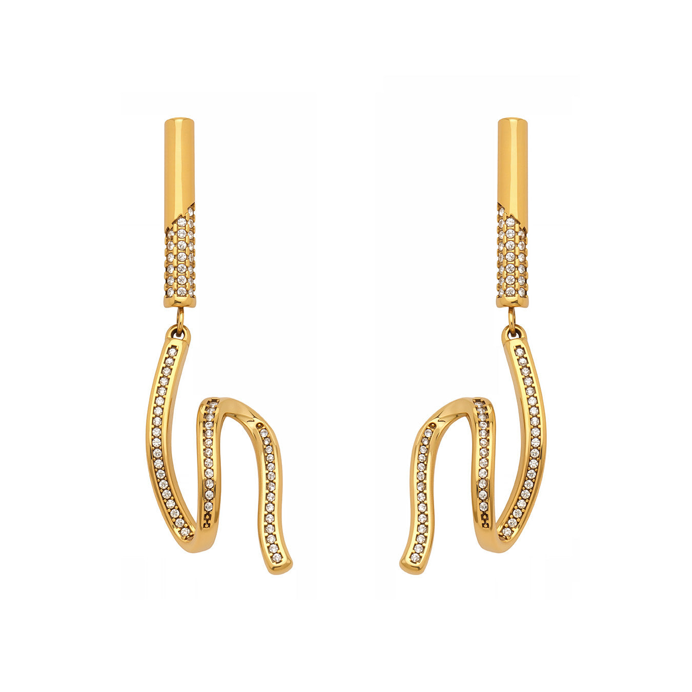 Vintage 18K Gold Plated Stainless Steel Long Drop Earrings with CROWN Shape Zircon Stones Unisex