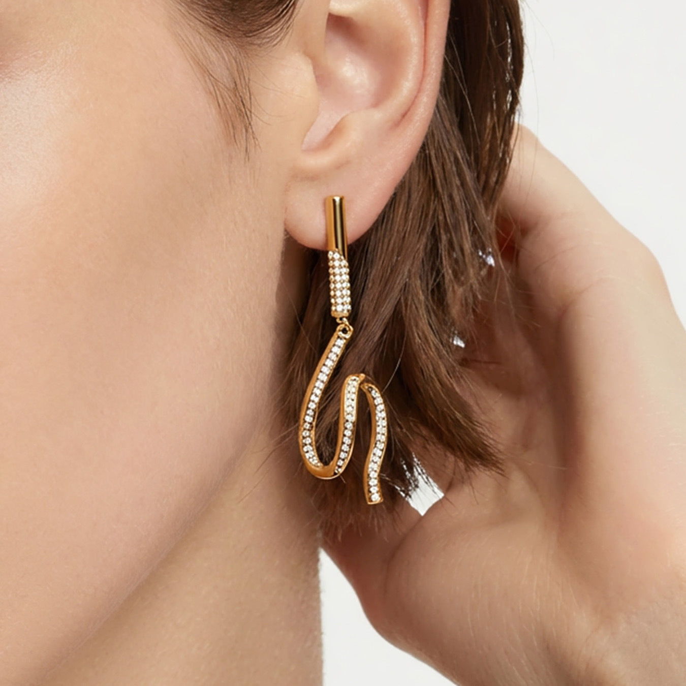 Vintage 18K Gold Plated Stainless Steel Long Drop Earrings with CROWN Shape Zircon Stones Unisex