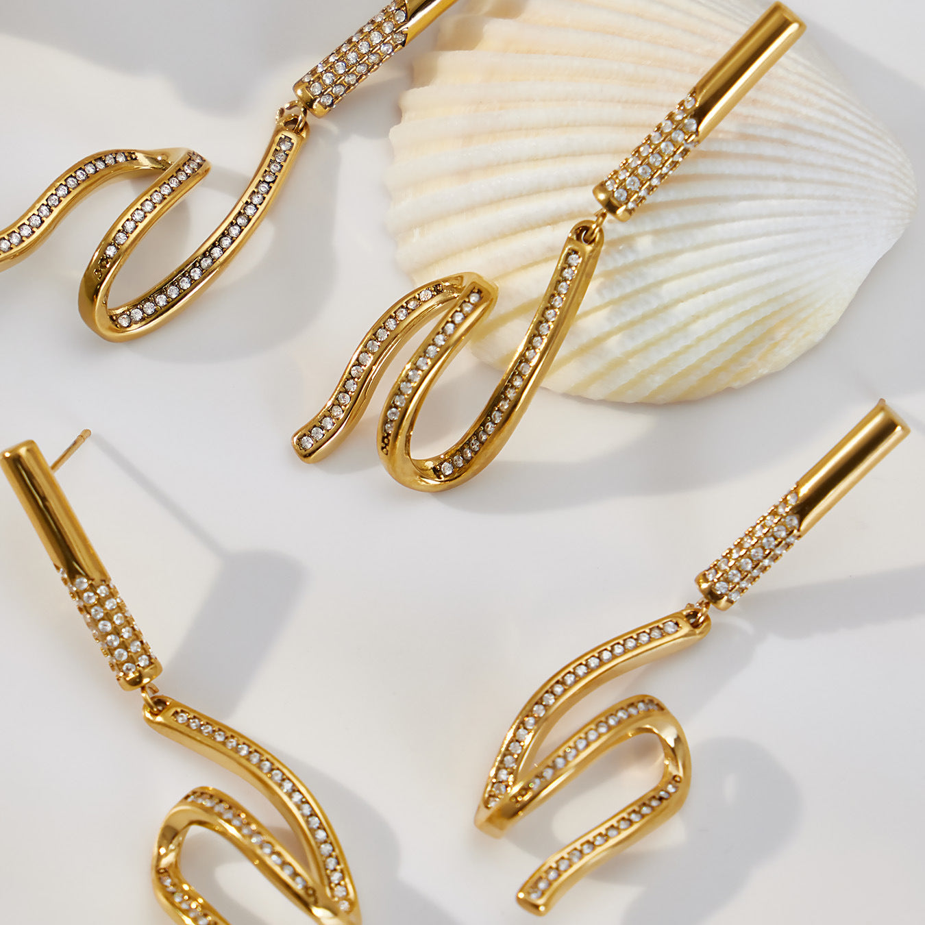 Vintage 18K Gold Plated Stainless Steel Long Drop Earrings with CROWN Shape Zircon Stones Unisex