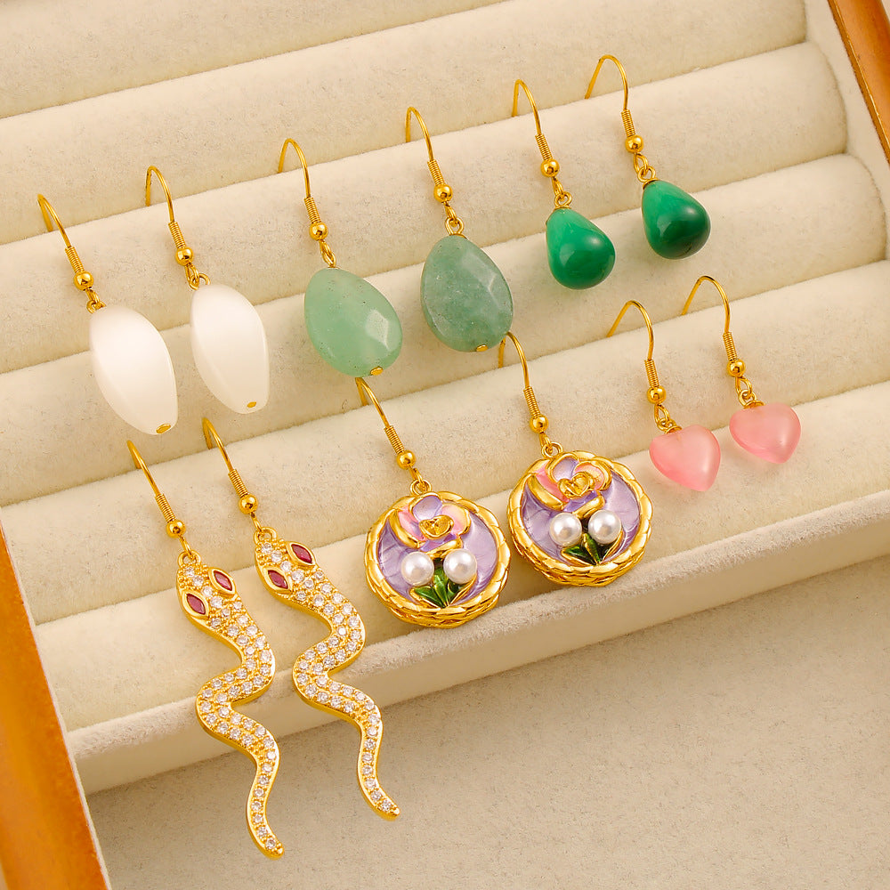 Wholesale Stainless Steel 18K Gold Plated Vintage Drop Earrings Hook Rose Quartz Stones Heart Shape for Women's Party Occasions