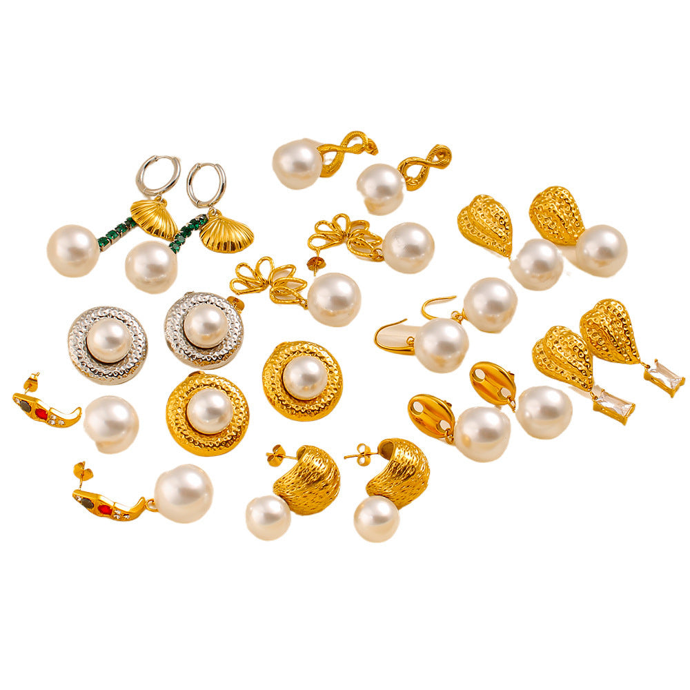 Factory Wholesale Trendy drop Earrings with Pearl Stainless Steel 18K Gold Plated for Women's Party Fashion Jewelry