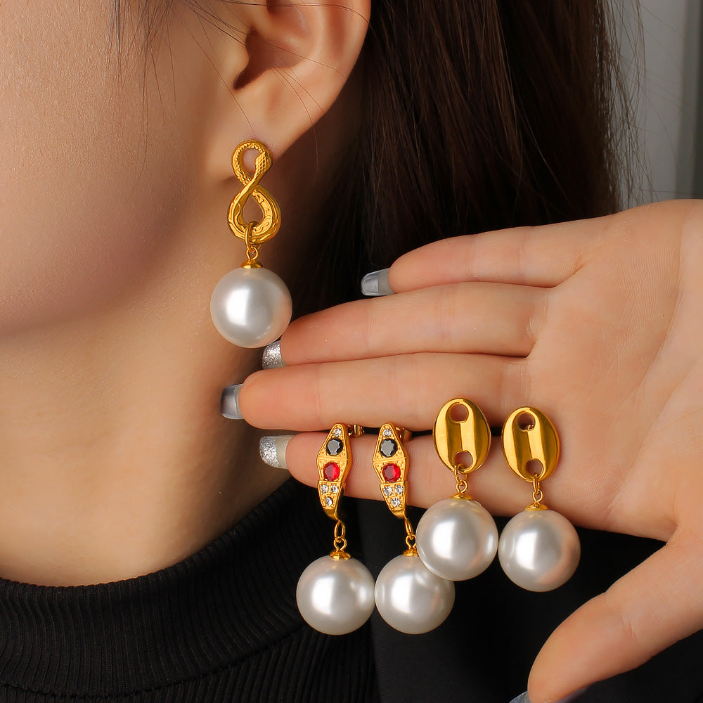 Factory Wholesale Trendy drop Earrings with Pearl Stainless Steel 18K Gold Plated for Women's Party Fashion Jewelry