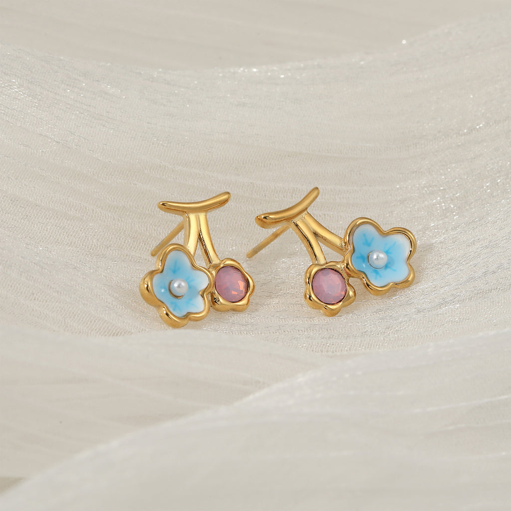 Stainless Steel Imitation Pearl Flower Stud Earrings 18K Gold Plated Trendy Women's Jewelry for Anniversary