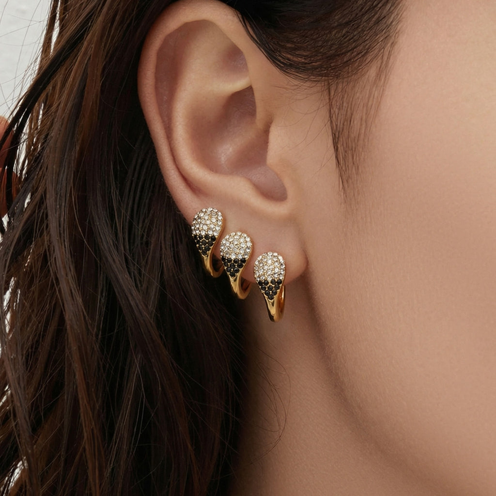 MH 18K Gold Plated Stainless Steel Geometric Hoop Earrings with Trendy Zircons Customizable for Women Party Gift Occasion