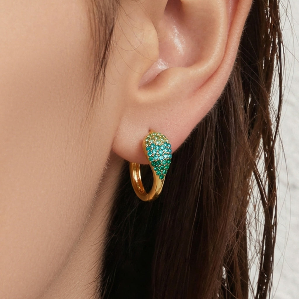 MH 18K Gold Plated Stainless Steel Geometric Hoop Earrings with Trendy Zircons Customizable for Women Party Gift Occasion