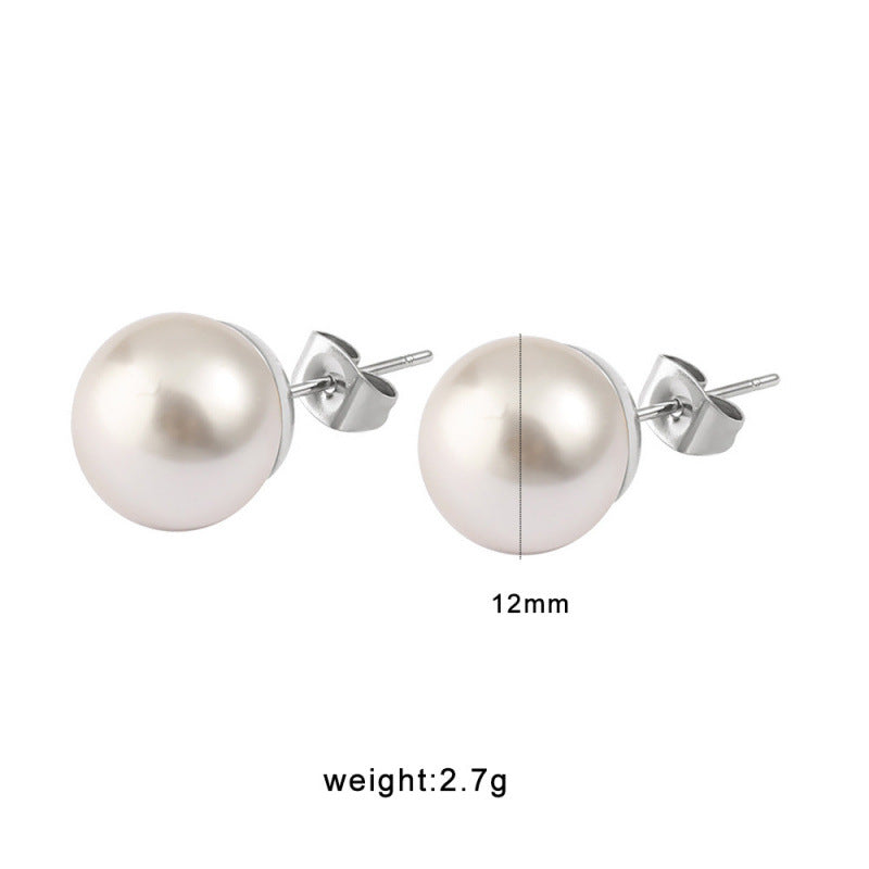 High End Vintage 18K Gold Women's Pearl Stud Earrings Stylish Geometric Pattern Stainless Steel Jewelry Multiple Colors