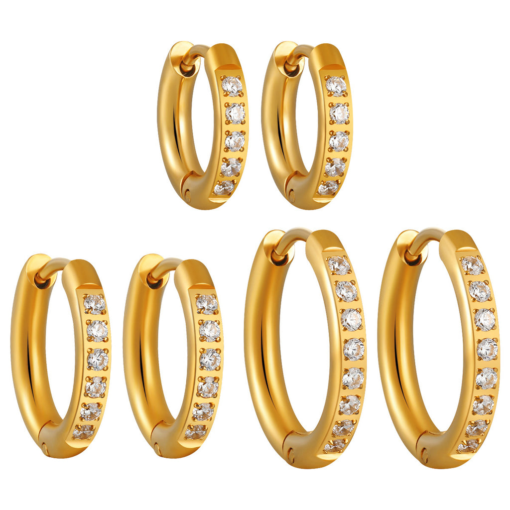Trendy Stainless Steel Real Gold Plated Bridal Hoop Huggie Earrings for Unisex Small Size Wholesale White Zircons for Party Gift