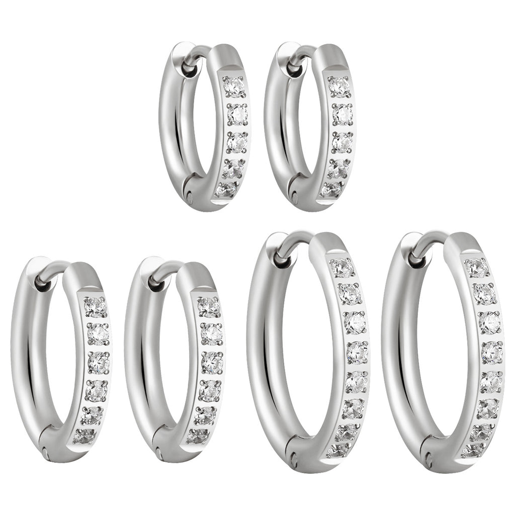Trendy Stainless Steel Real Gold Plated Bridal Hoop Huggie Earrings for Unisex Small Size Wholesale White Zircons for Party Gift