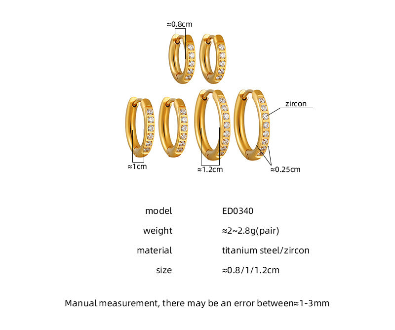 Trendy Stainless Steel Real Gold Plated Bridal Hoop Huggie Earrings for Unisex Small Size Wholesale White Zircons for Party Gift