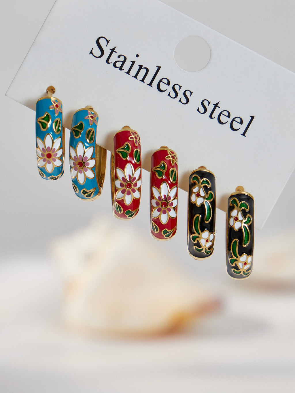 MH 18K Gold Plated Waterproof Stainless Steel Hoop Earrings Zircon Customizable Trendy Color Enamel Peace Design Unisex Jewelry