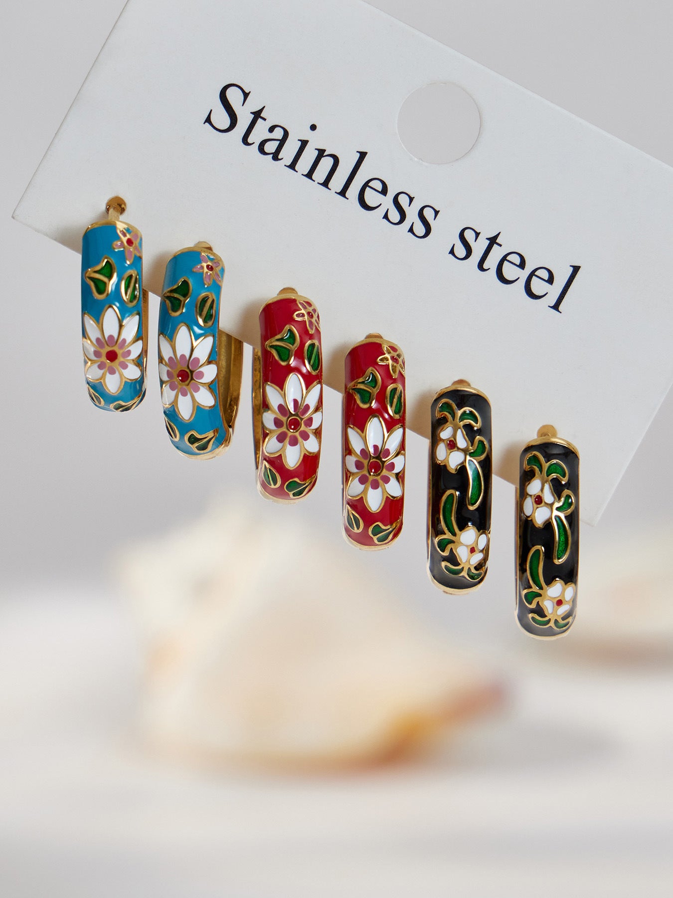 MH 18K Gold Plated Waterproof Stainless Steel Hoop Earrings Zircon Customizable Trendy Color Enamel Peace Design Unisex Jewelry
