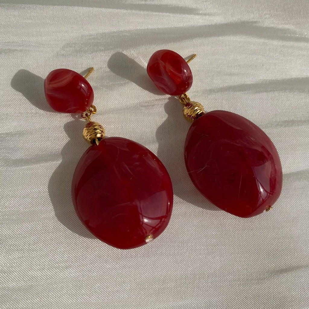 Wholesale Vintage Stainless Steel 18K Gold Plated Oval Resin Drop Earrings for Women's Party Occasions