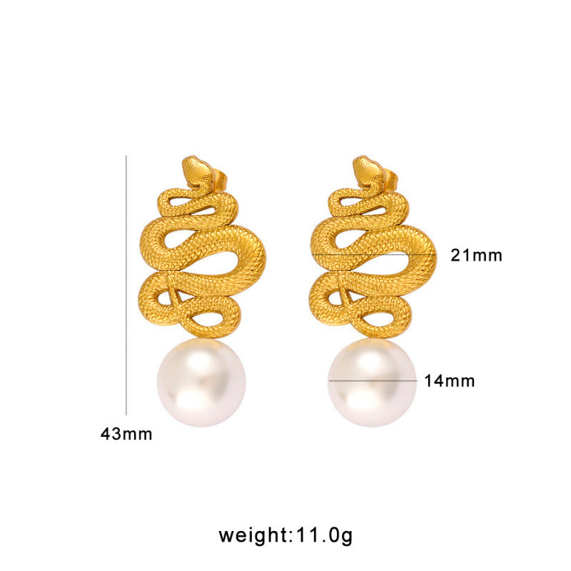 Huggie Drop Earrings 18K Gold Plated Stainless Steel Volcano Lava Pearl Pendant Women's Anniversary Trendy