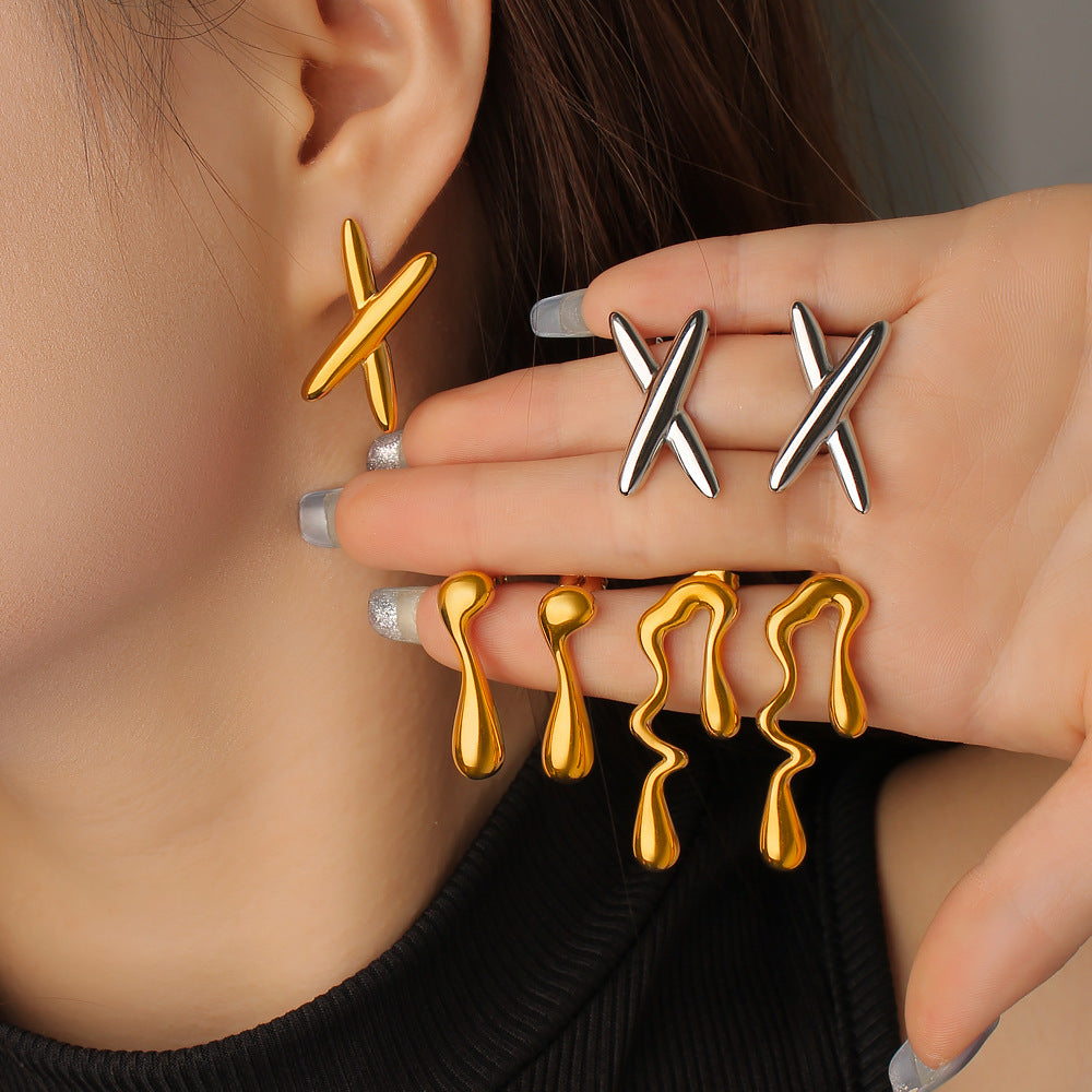 Vintage Geometric Romantic 18K Gold Plated Stainless Steel Stud Earrings Party Cute Ethnic Classic Gift