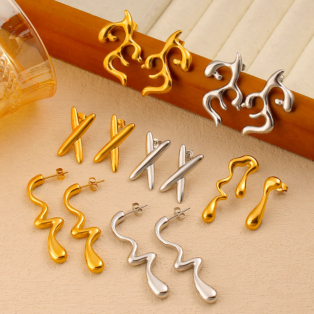 Vintage Geometric Romantic 18K Gold Plated Stainless Steel Stud Earrings Party Cute Ethnic Classic Gift