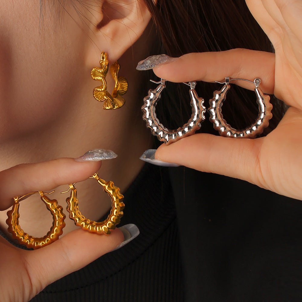 18K Gold Plated Waterproof Stainless Steel Hoop Earrings Customizable Trendy Classic Geometric Peace Jewelry Unisex for Parties