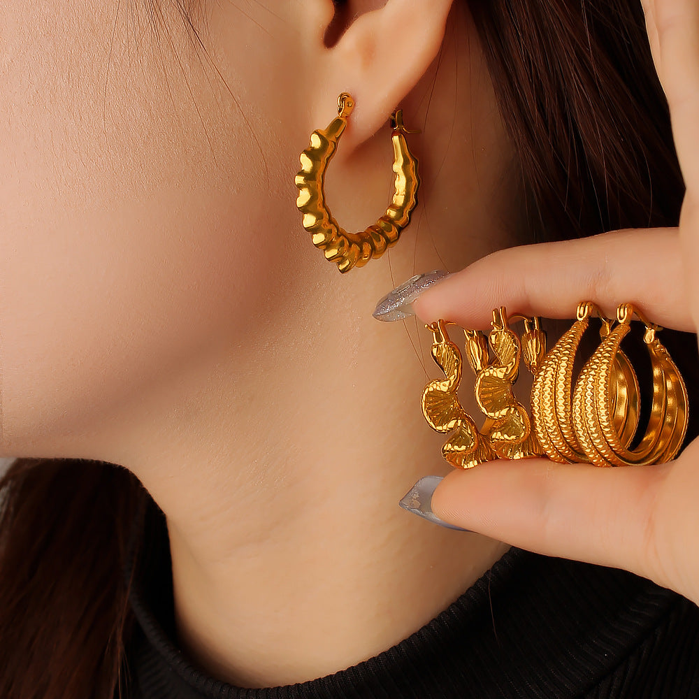 18K Gold Plated Waterproof Stainless Steel Hoop Earrings Customizable Trendy Classic Geometric Peace Jewelry Unisex for Parties
