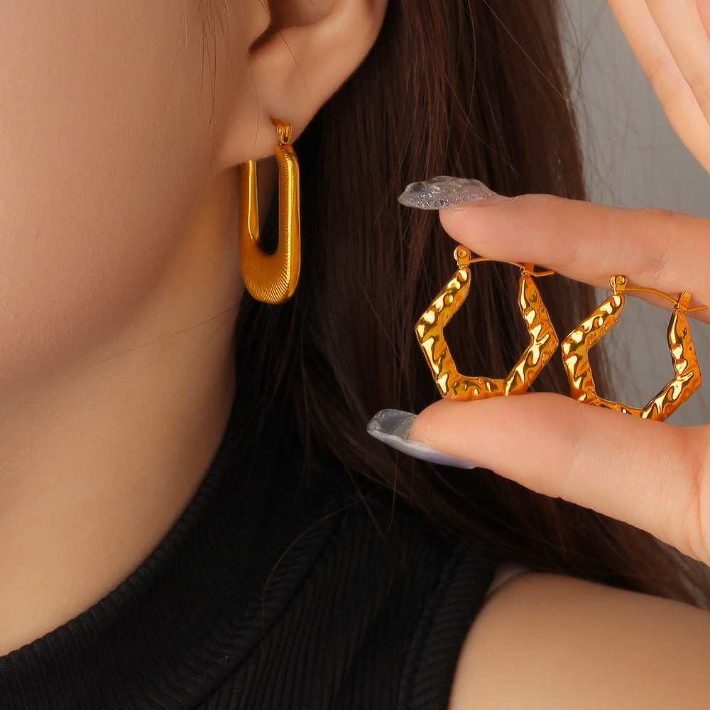 18K Gold Plated Waterproof Stainless Steel Hoop Earrings Customizable Trendy Classic Geometric Peace Jewelry Unisex for Parties