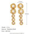Trendy Stainless Steel Drop Earrings for Women Real Gold PVD Plated with Long Pearls Flower Pattern for Parties
