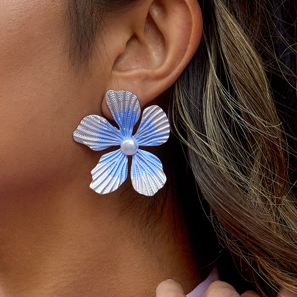 Customizable Stainless Steel 18k Gold PVD Plated Flower Stud Earring with Pearl for Girls