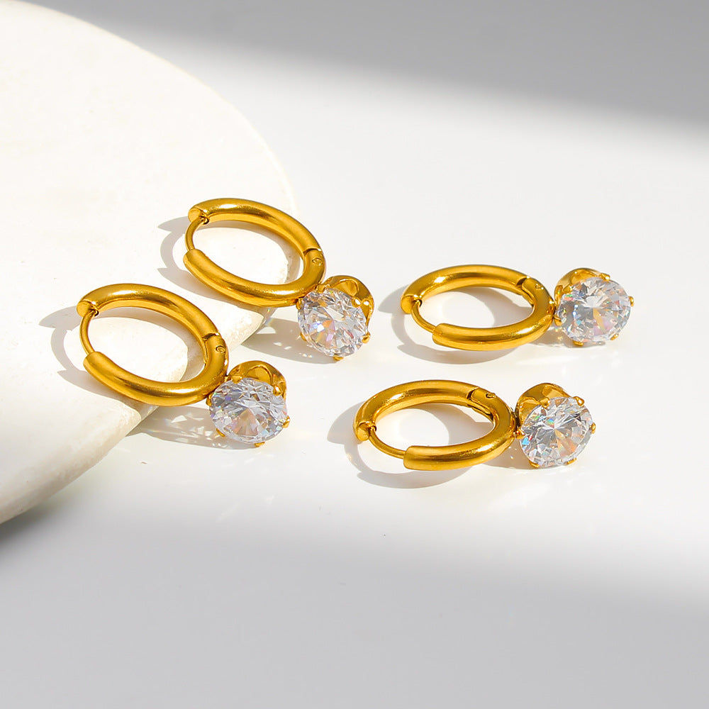 Wholesale Certified Stainless Steel 18K Gold Plated Vintage White Zircon Card Set Drop Earrings for Women's Party Occasions
