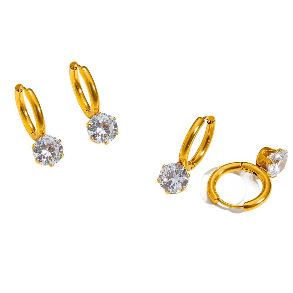 Wholesale Certified Stainless Steel 18K Gold Plated Vintage White Zircon Card Set Drop Earrings for Women's Party Occasions