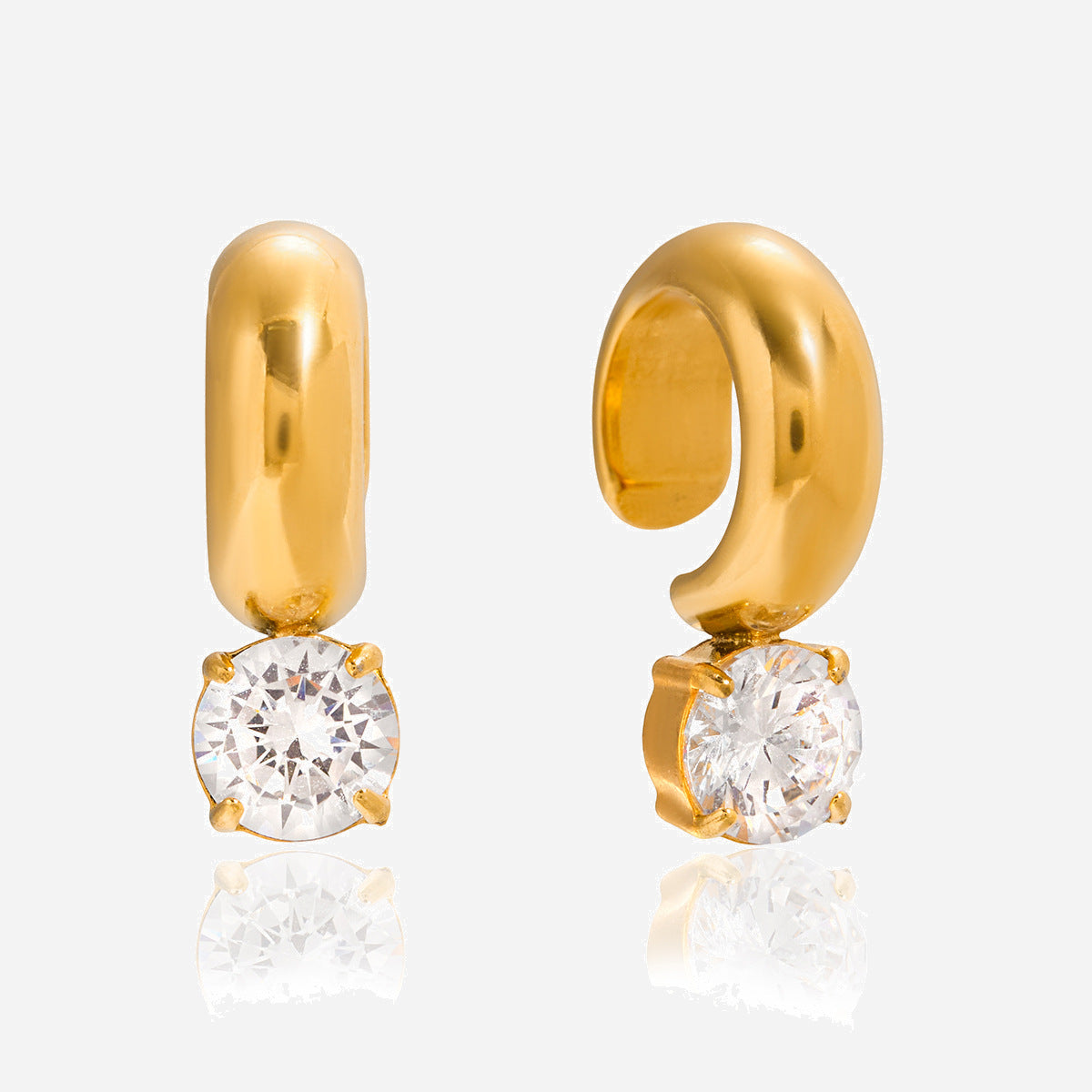 custom cuff earring Stainless Steel real Gold PVD Plated Earrings Cuff Waterproof Hypoallergenic Tarnish-Free Cute Zircon