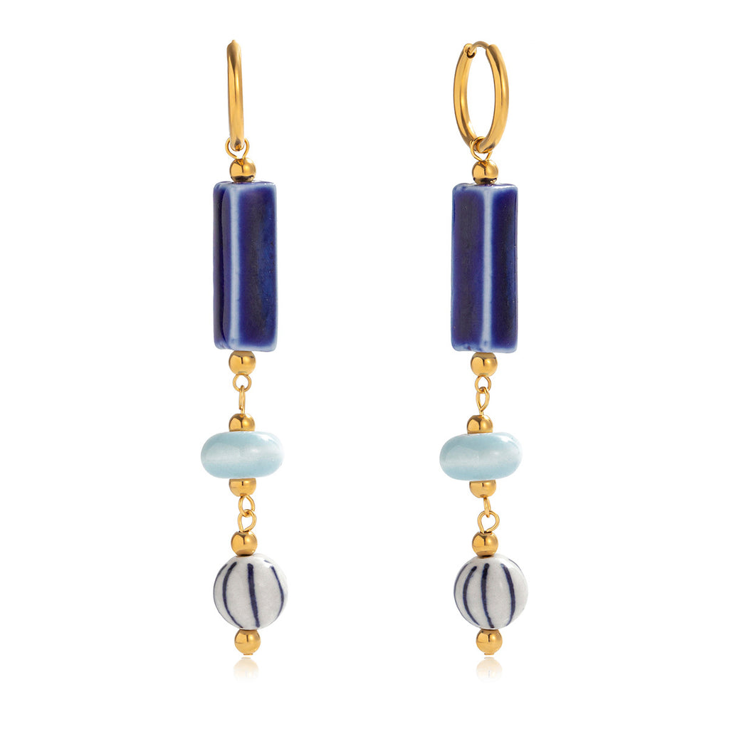 18K Gold Plated Stainless Steel Drop Earrings Girls Trendy Long Drop Earrings Custom Natural Stone Flower Pattern Perfect Gift