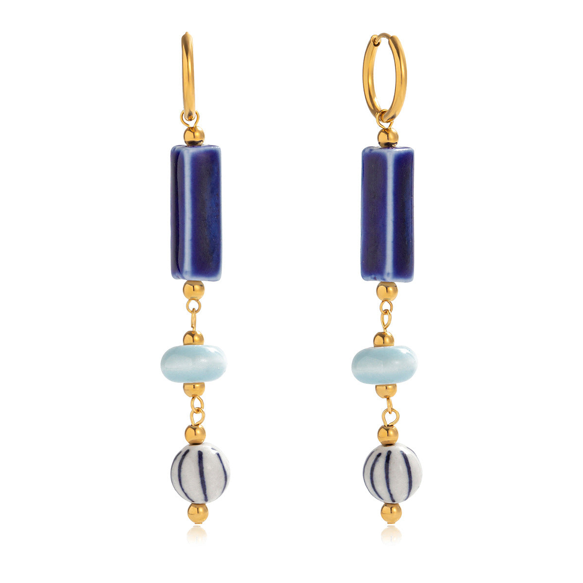 18K Gold Plated Stainless Steel Drop Earrings Girls Trendy Long Drop Earrings Custom Natural Stone Flower Pattern Perfect Gift