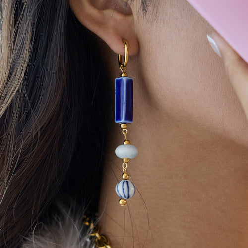 18K Gold Plated Stainless Steel Drop Earrings Girls Trendy Long Drop Earrings Custom Natural Stone Flower Pattern Perfect Gift