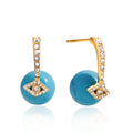 Customizable Romantic Turquoise Ball Earrings for Girls 18K Gold PVD Plated Stainless Steel Stud Bezel Setting with Zircons