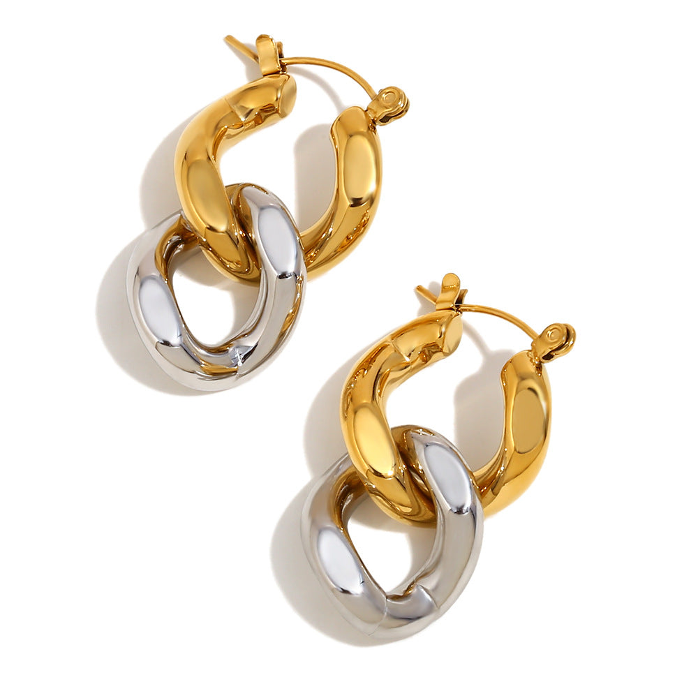 Stylish Trendy 18K Gold Plated Hoop Earrings Geometric Pattern Stainless Steel Hypoallergenic Fine Jewelry for Parties Unisex