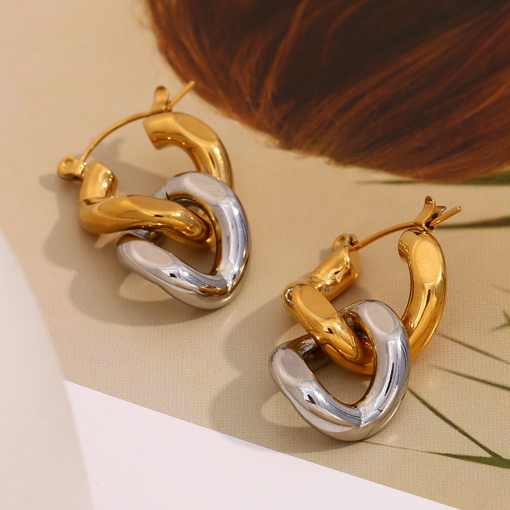 Stylish Trendy 18K Gold Plated Hoop Earrings Geometric Pattern Stainless Steel Hypoallergenic Fine Jewelry for Parties Unisex