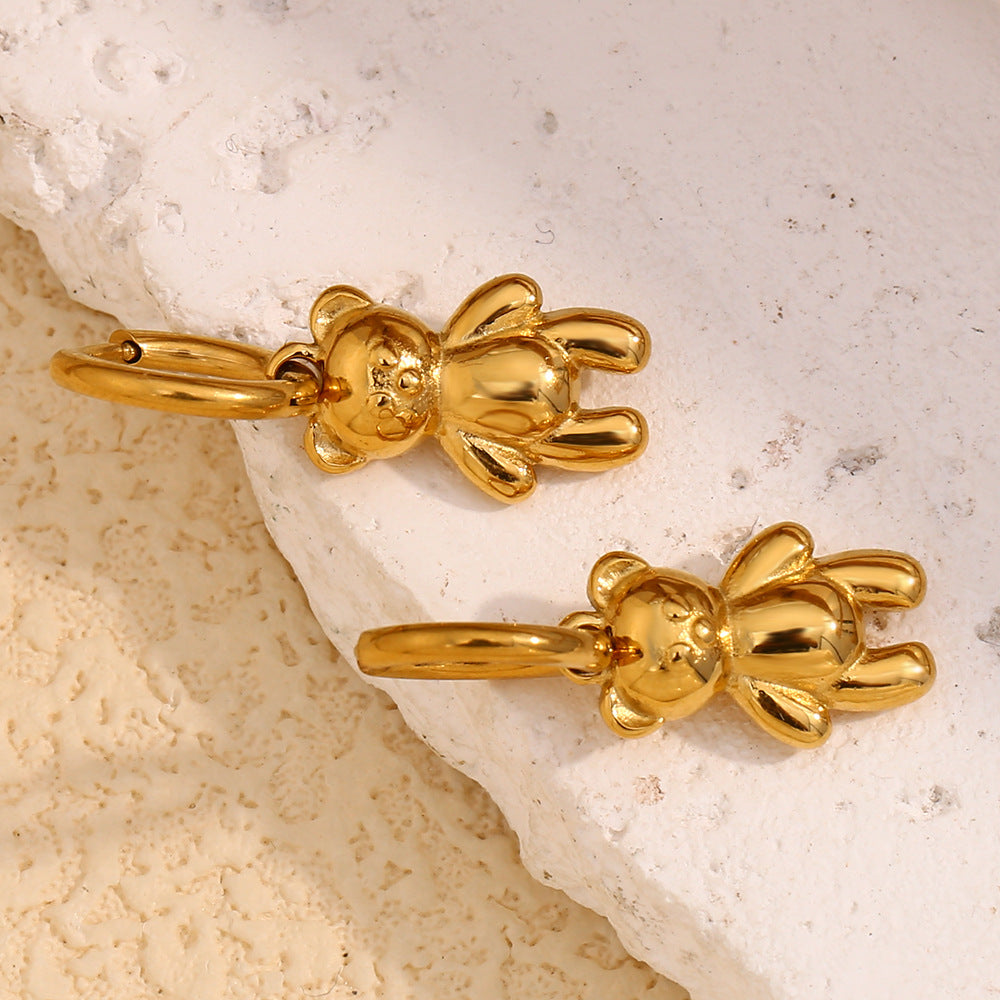 Wholesale Cute Bear Design Stainless Steel & Gold Plating Drop Earrings China Style Fashion From China