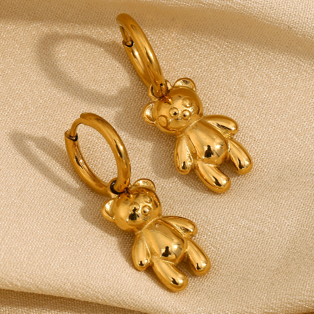 Wholesale Cute Bear Design Stainless Steel & Gold Plating Drop Earrings China Style Fashion From China