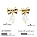 Customizable Real Gold Plated Stainless Steel Earrings Trendy Cute Colorful Enamel Bow Zircon Pearl Drop for Girls for Parties