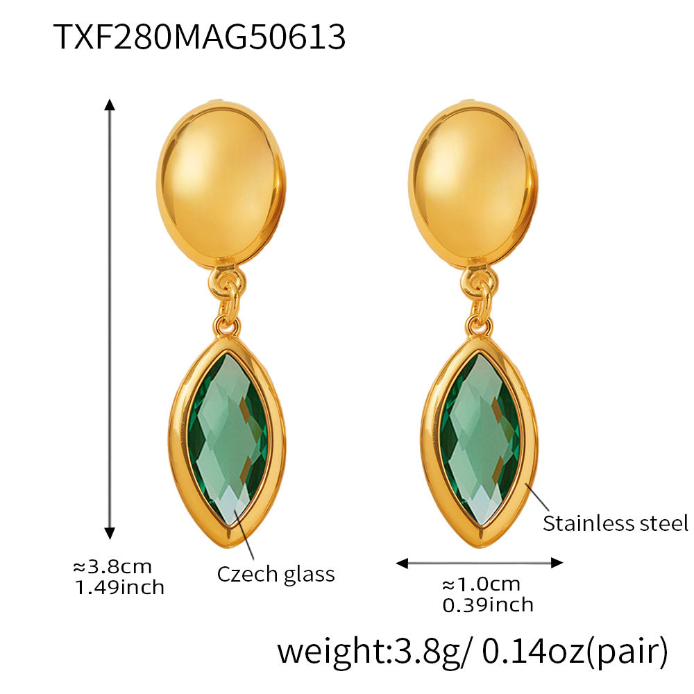 Wholesale Stainless Steel Eye Drop Earrings with Real Gold Plating Fashion Jewelry in Multiple Glass Colors