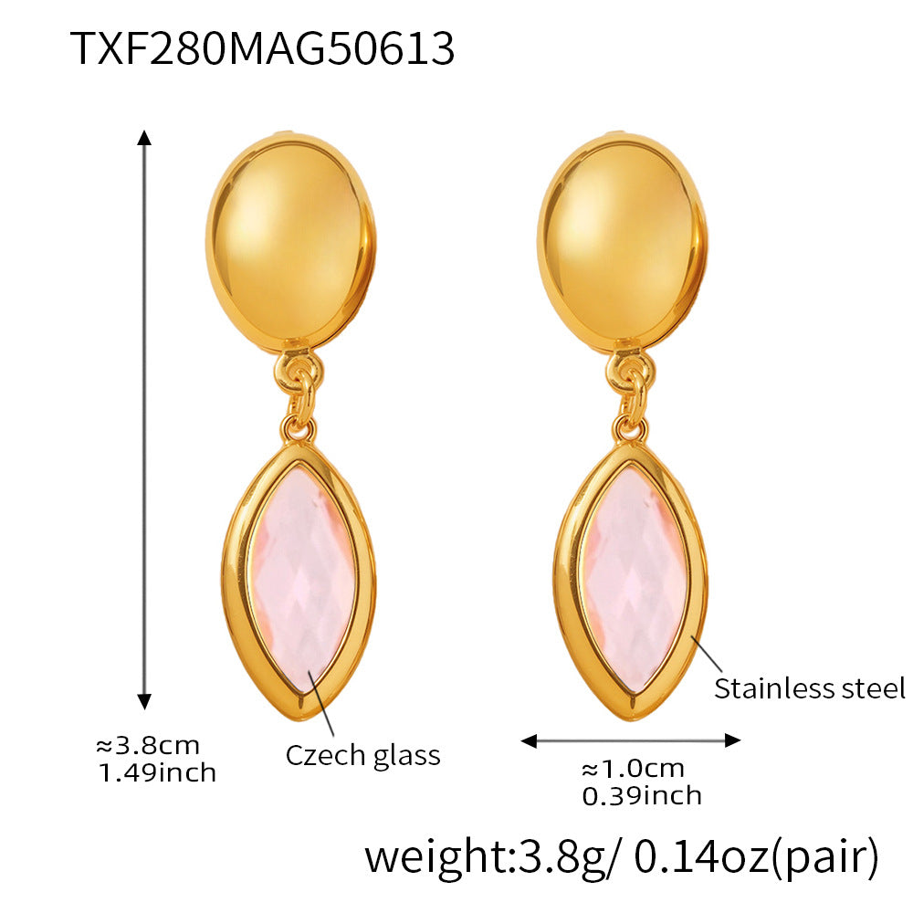 Wholesale Stainless Steel Eye Drop Earrings with Real Gold Plating Fashion Jewelry in Multiple Glass Colors