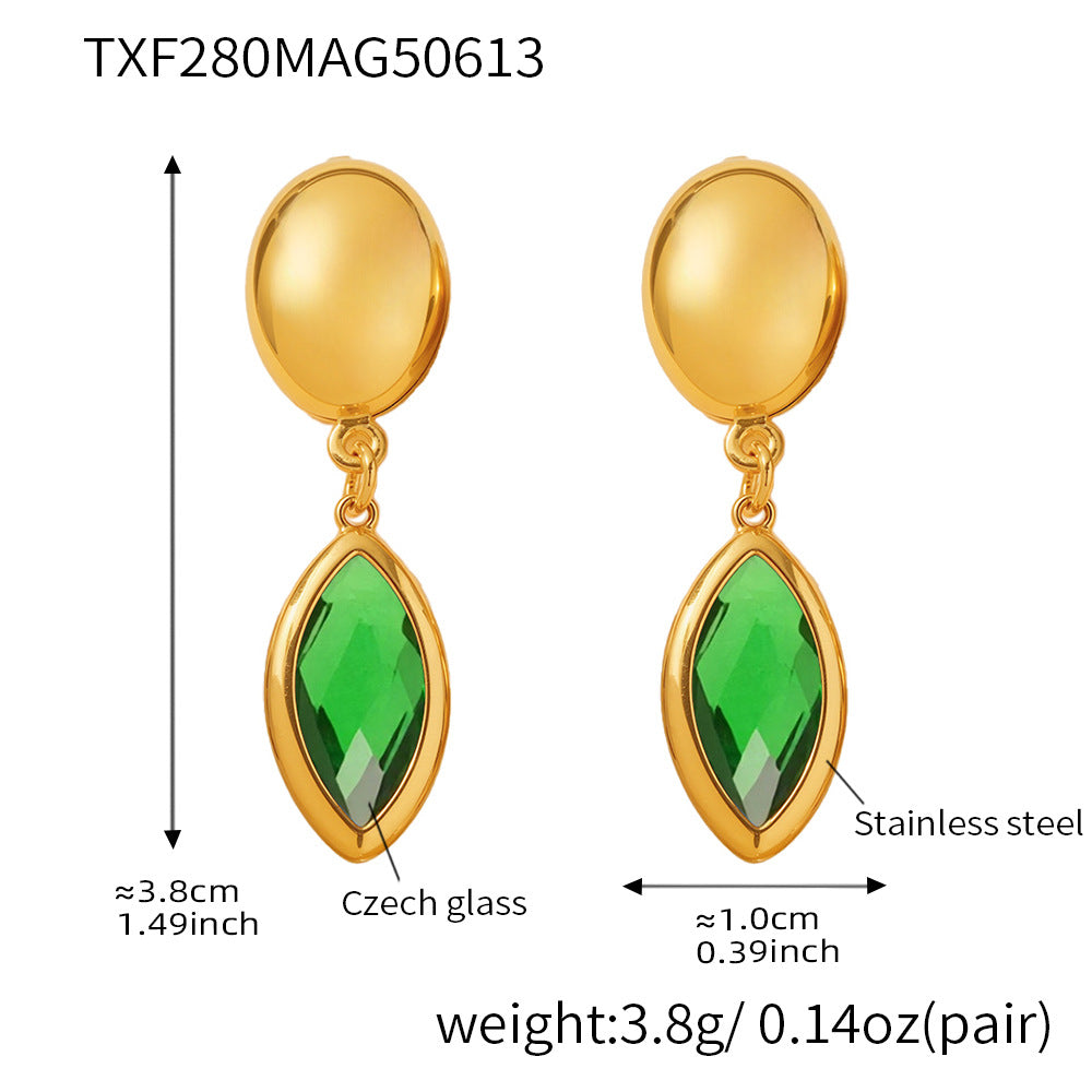 Wholesale Stainless Steel Eye Drop Earrings with Real Gold Plating Fashion Jewelry in Multiple Glass Colors